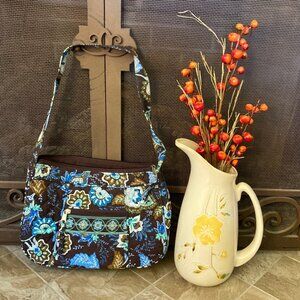 Small Quilted Blue & Brown Floral Handbag - Jordan Accessories